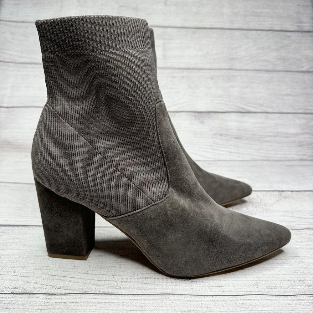 Steve Madden Booties Womens 11 Gray Suede Remy Pointed Toe Ankle Knit‎ Boots